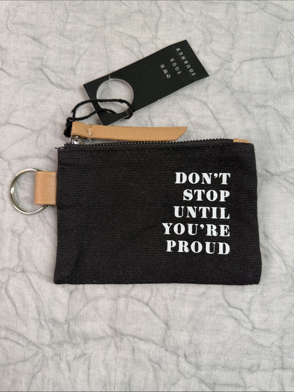 Black Canvas Zip Pouch with Motivational Quote